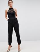Asos Lace Top Jumpsuit With Halter Neck - Black