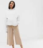 Asos Design Maternity Casual Culotte Pants In Twill With Under Bump Waistband-beige