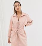 Missguided Oversized Shirt Dress With Zip Through In Pink - Pink