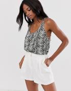 Asos Design Cami With Beaded Lattice Back In Zebra Animal Print - Multi