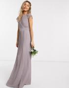 Tfnc Bridesmaid Lace Sleeve Maxi Dress In Gray-grey