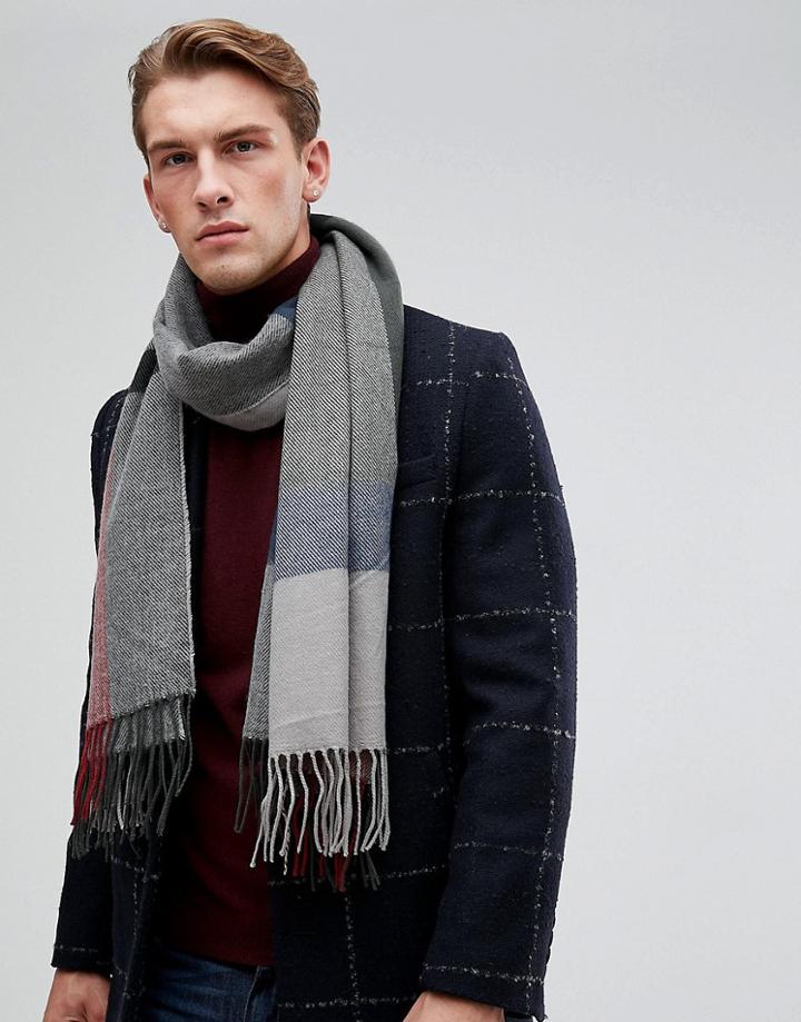Esprit Check Scarf In Navy - Blue