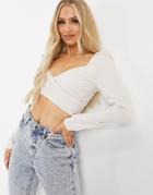 Parallel Lines Sweetheart Long Sleeve Crop Top In Natural-neutral