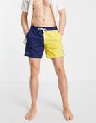 Lacoste Side Logo Swim Shorts In Navy/yellow
