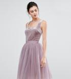 Little Mistress Tall Velvet Top Mini Skater Dress With Tulle Skirt - Purple