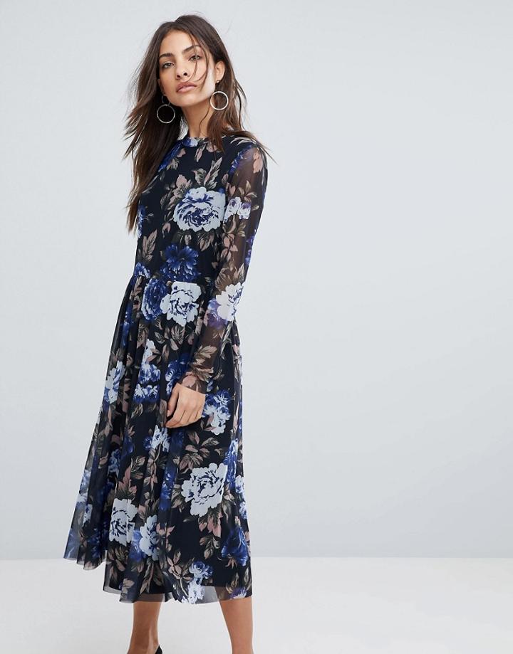 Y.a.s Floral Mesh Skater Dress - Multi
