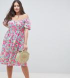 Asos Design Curve Ultimate Off Shoulder Midi Dress In Vintage Floral - Multi