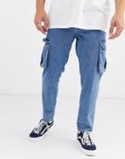 Asos Design Classic Rigid Jeans With Cargo Pocket In Light Stone Wash Blue