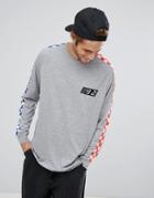 Asos Oversized Long Sleeve T-shirt With Checkerboard Print And Chest Embroidery - Gray