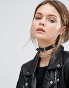 New Look Buckle And Chain Choker Necklace - Black