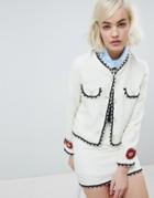 Sister Jane Cropped Tailored Jacket With Pearl Trims In Tweed Two-piece - Cream