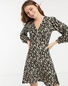 Qed London Soft Touch Mini Skater Dress In Black And White Abstract Print