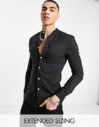 Asos Design Super Skinny Muscle Fit Shirt With Contrast Buttons In Black