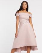Chi Chi London Bardot High Low Midi Dress In Mink-pink