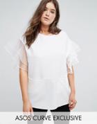 Asos Curve Tunic With Frill Sleeve - White