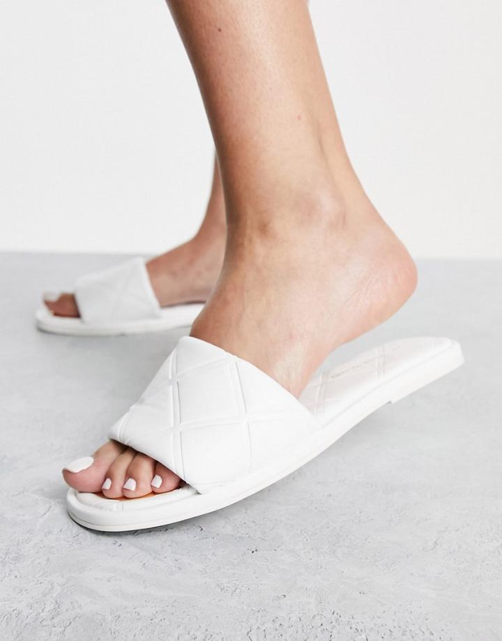 River Island Embossed Flat Slides In White