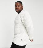 French Connection Plus Wool Mix Cable Crew Neck Sweater In Ecru-white