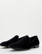 Brave Soul Velvet Baroque Embossed Loafers In Black