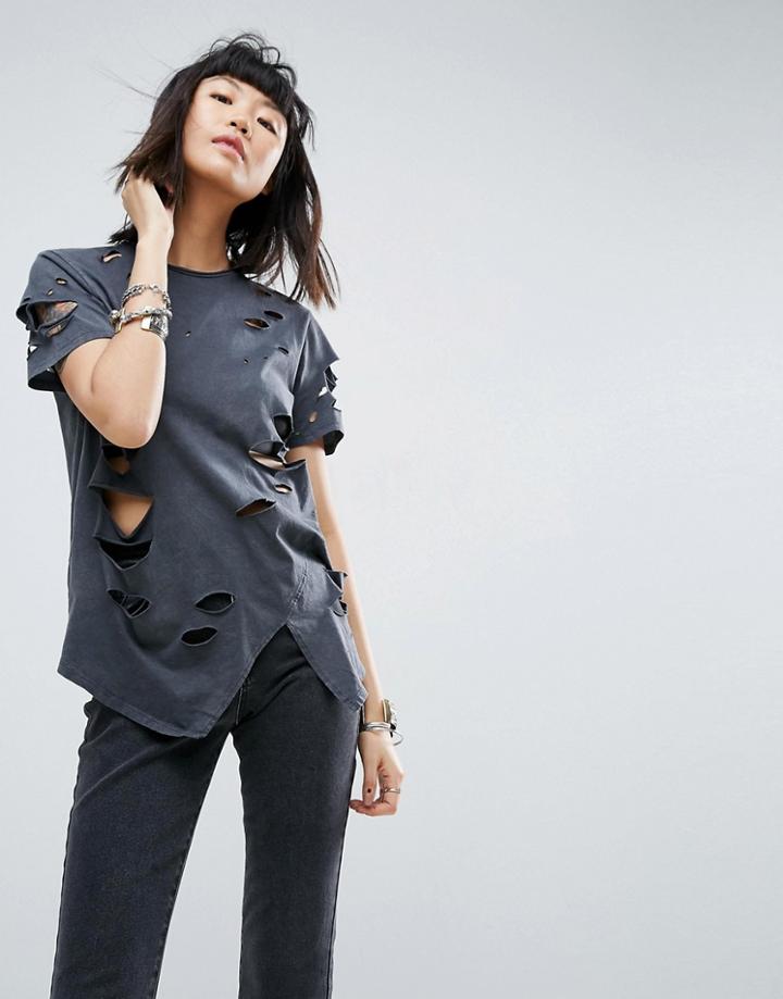 Asos T-shirt With Seam Detail And Ravage - Black