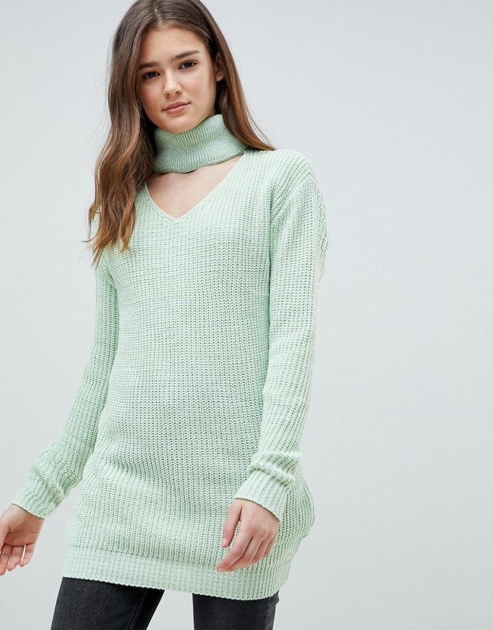 Glamorous Choker Neck Sweater-green