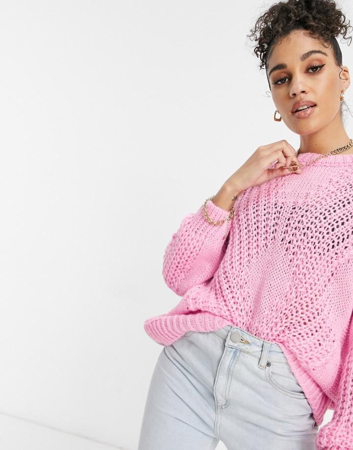 Naanaa Cable Pattern Knit Sweater In Pink