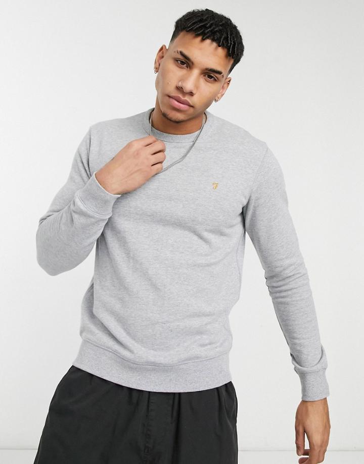 Farah Tim Crew Neck Organic Cotton Sweatshirt In Gray Heather-grey
