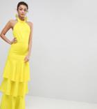 Asos Tall Halter Neck Tiered Bow Back Maxi Dress - Yellow
