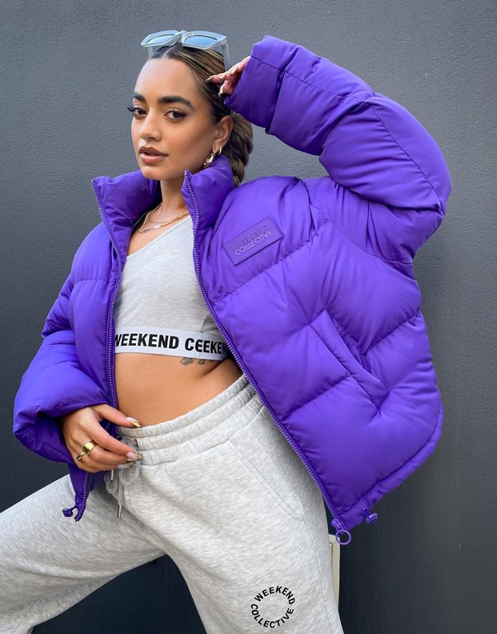 Asos Weekend Collective Oversized Puffer Jacket In Purple