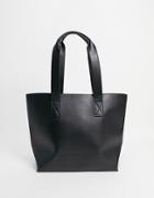 Asos Design Tote Bag In Black Faux Leather