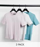 Asos Design 3-pack Organic Cotton Blend Muscle Fit T-shirts-multi