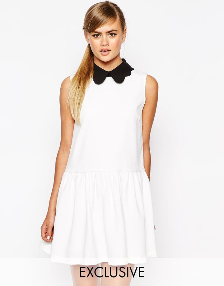 Dahlia Drop Waist Dress With Removable Collar - Cream