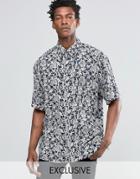 Reclaimed Vintage Festival Shirt In Lace Print In Skater Fit - Navy