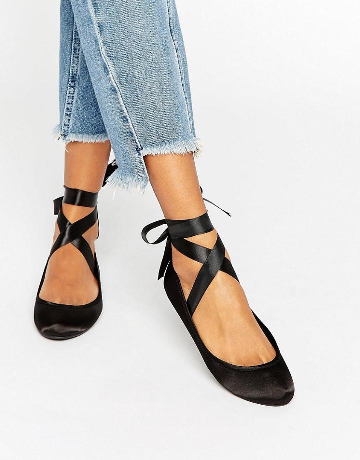 Asos Lydia Ribbon Ballet Flats - Black