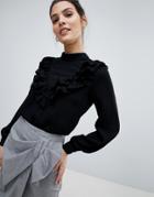 Closet High Neck Blouse With Frill V - Black