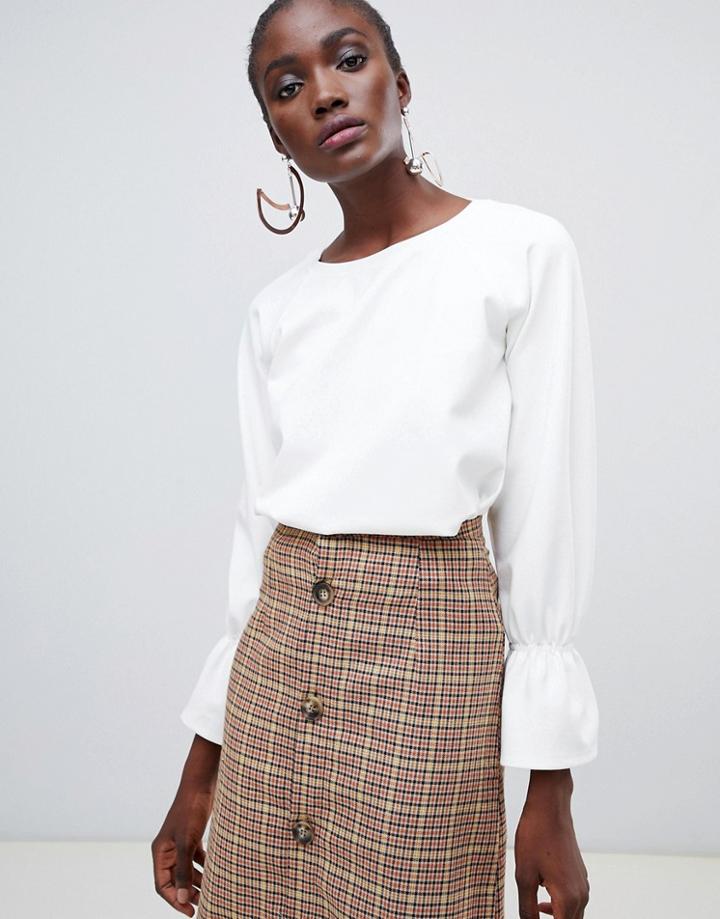Finery Dunsley Fluted Cuff Sweatshirt - White