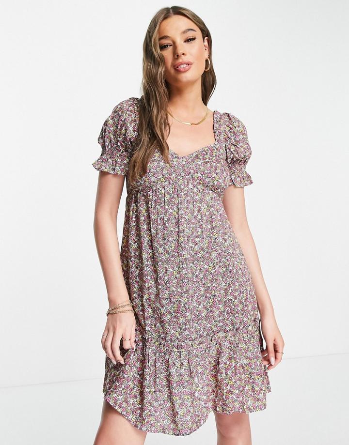 Influence V Neck Mini Dress In Multi Floral