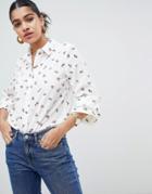 Fashion Union Long Sleeve Shirt In Ditsy Floral - White