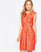 Trollied Dolly To The Point Shift Dress In Dragonfly And Ladybird Print - Coral Dragonfly And