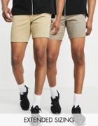 Asos Design 2 Pack Slim Chino Shorts In Khaki And Beige Save-multi