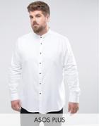 Asos Plus Slim Sateen Shirt With Wing Collar And Contrast Buttons - White