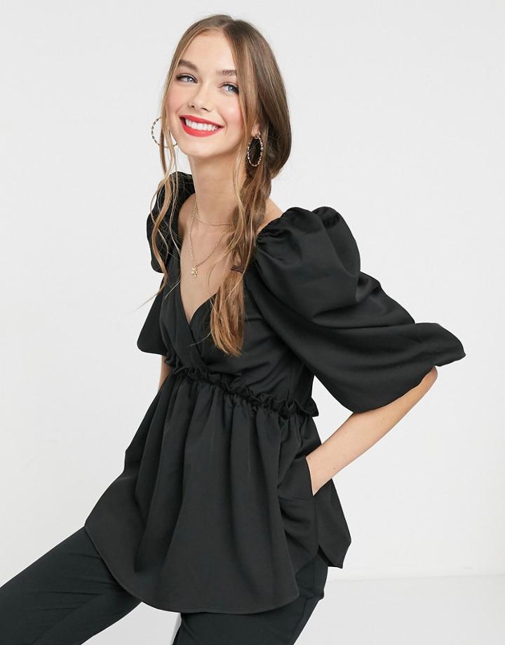In The Style X Lorna Luxe Extreme Puff Sleeve Top In Black