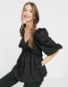 In The Style X Lorna Luxe Extreme Puff Sleeve Top In Black