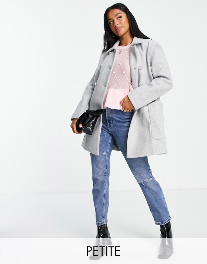 Ever New Petite Smart Collar Pea Coat In Gray-grey