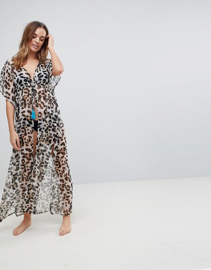 South Beach Leopard Print Maxi Beach Caftan - Multi