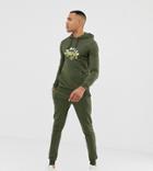 Asos Design Tall Tracksuit Muscle Hoodie/super Skinny Sweatpants With Tiger Print In Khaki-green