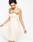 Little Mistress Prom Dress With Embellished Trim - Beige