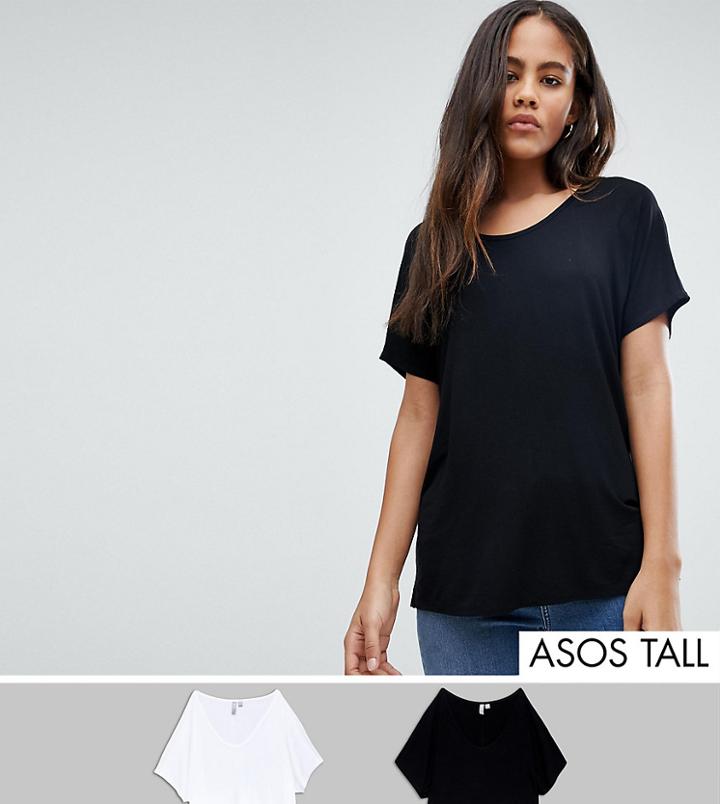 Asos Design Tall T-shirt With Drapey Batwing Sleeve 2 Pack - Multi