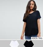 Asos Design Tall T-shirt With Drapey Batwing Sleeve 2 Pack - Multi