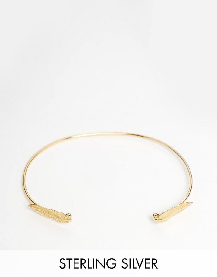Asos Gold Plated Sterling Silver Open Feather Bracelet - Gold