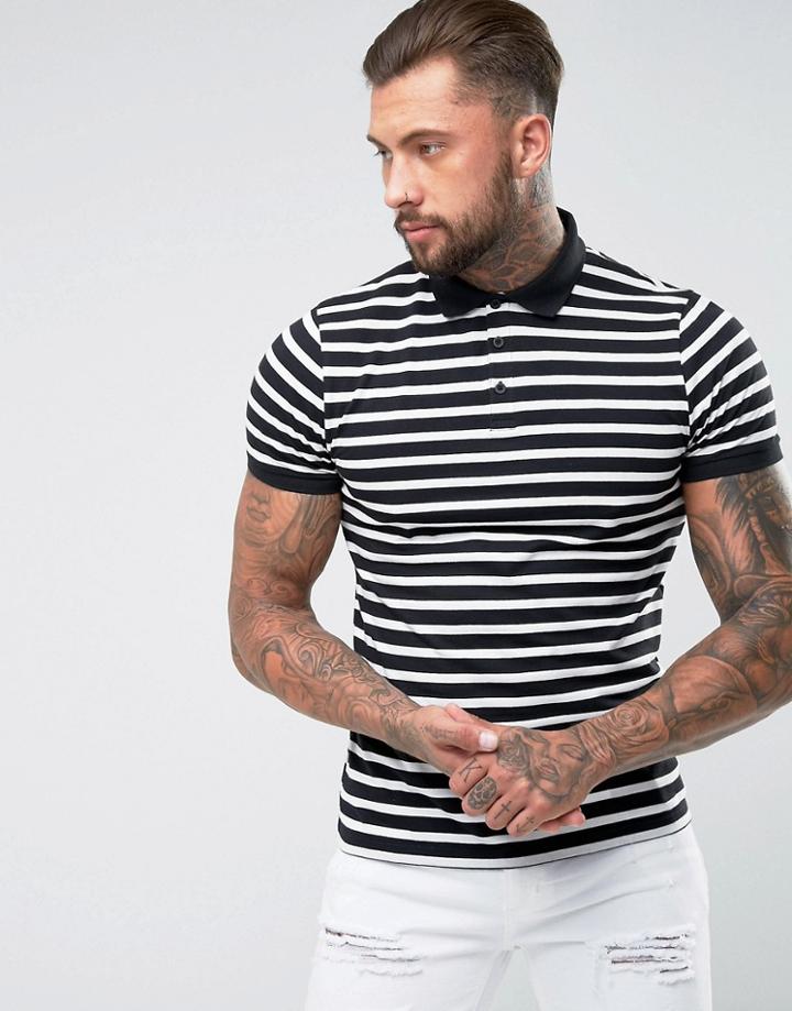 Asos Standard Stripe Polo In Black - Black